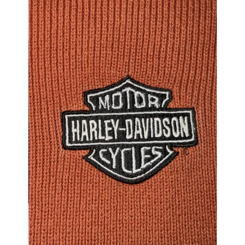 Harley-Davidson Sweater Mens Medium Orange Cotton Crewneck Knit Pullover